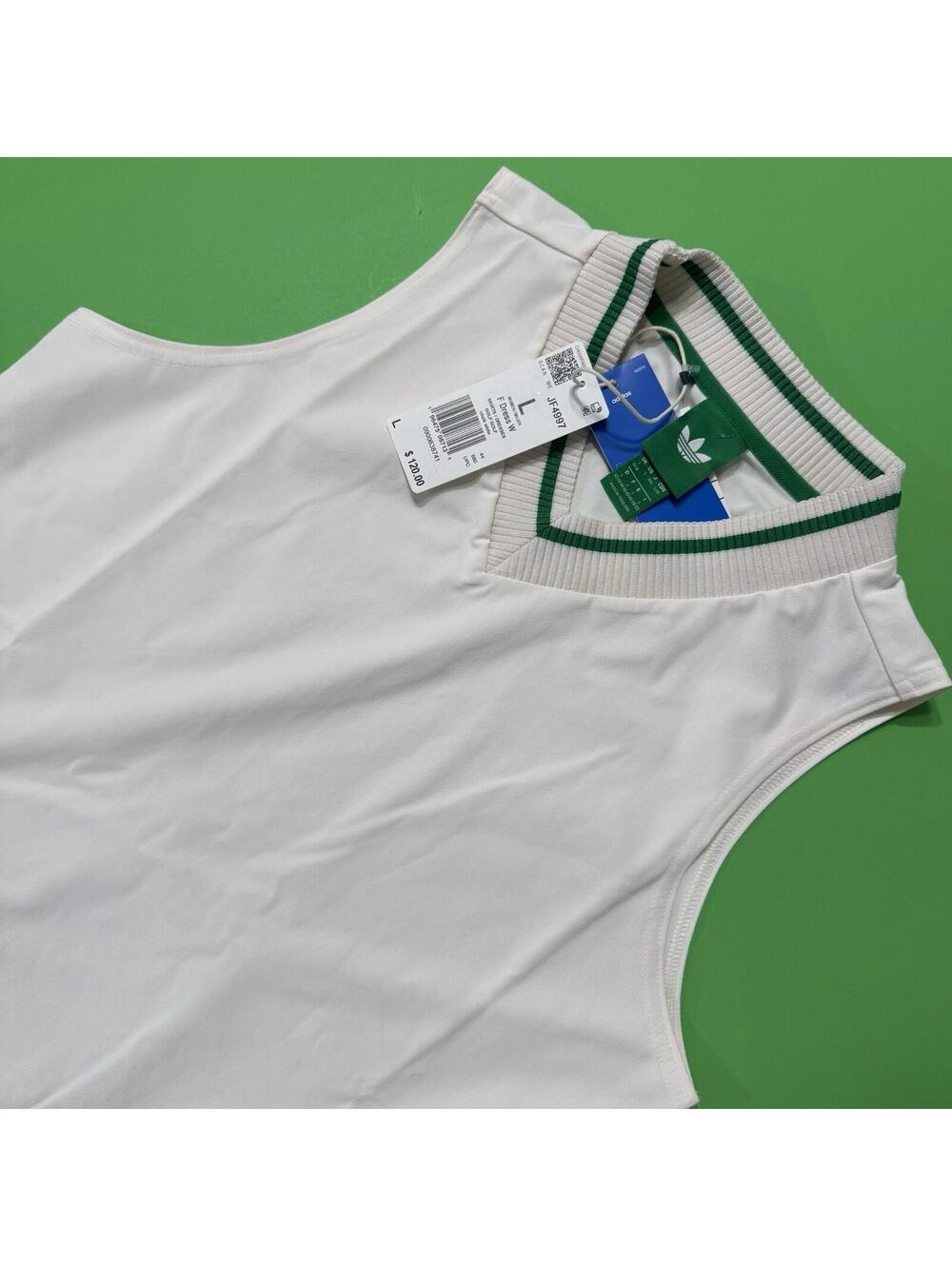 Adidas Originals White Tennis / Golf Dress Green Trim Pleated Hem NWT Size L